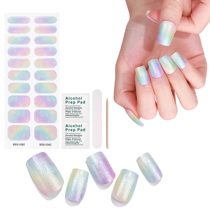 20 Strips Gradual Laser Semi-Cured Gel Nail Wraps Long Lasting Star Full UV Light Gel Cured Stickers Manicure DIY Decoration