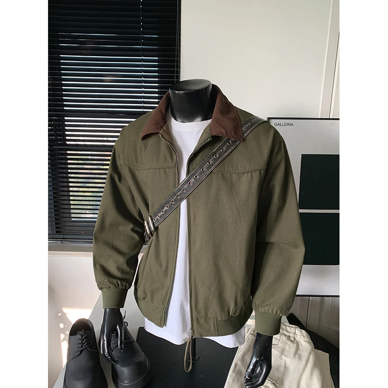 2026 Autumn New Retro 100% Cotton Men's Jacket Corduroy Lapel Business Casual Korean Simple Loose Large Size Jacket