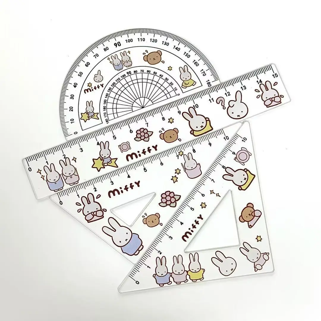 

New Miffys Stationery Set Triangle Ruler Protractor Suit Anime Cartoon Mathematical Tools Students Back To School Supplies Gift
