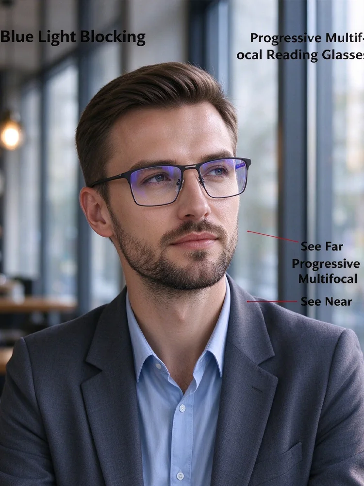Männer Progressive Lesebrille Multifokale frauen Blau Licht Blockieren Computer Brille Sport Quadratischen Rahmen Brillen AntiI Glare UV – Detail 3
