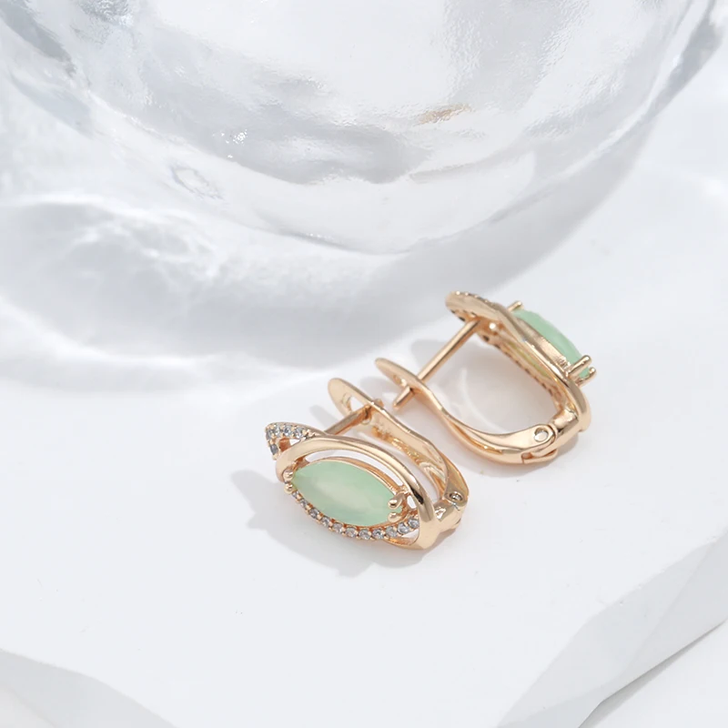 SYOUJYO Elegant Green Natural Zircon English Earrings For Women 585 Rose Gold Color Luxury Wedding Jewelry Vintage Daily Earring
