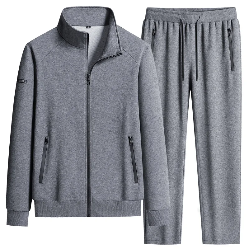 2PCS pure cotton sportswear, men's plus-size loose casual suit, stand-up collar cardigan, hoodie, tight-fitting pants M-5XL