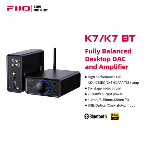 FiiO K7/K7BT amplificador de auriculares DAC HiFi equilibrado AK4493S * 2, XMOS XU208 PCM384kHz DSD256, entradas USB/ópticas/coaxiales/RCA