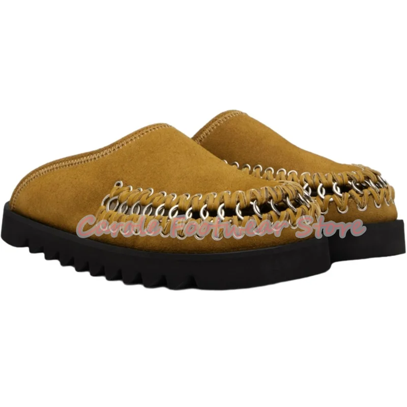 Fashion Metal Buckle Strap Sewing Decor Male Slippers Outside Anti-Slip Chunky Bottom Casual Shoes Men's Hollow-Out Mules