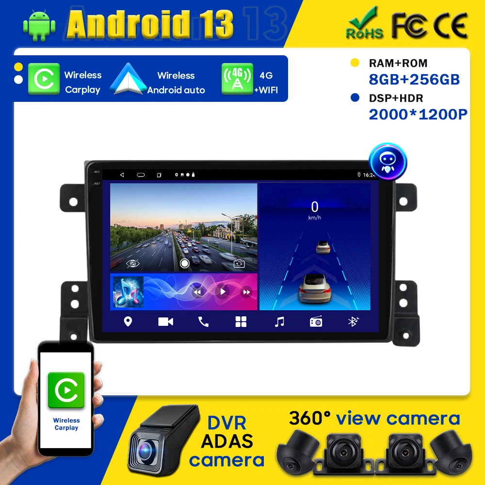 

GPS Car Wireless Android Auto Radio Carplay For Suzuki Grand Vitara 3 2005-2015 Multimedia Head Unit Navigation No 2din DVD QLED