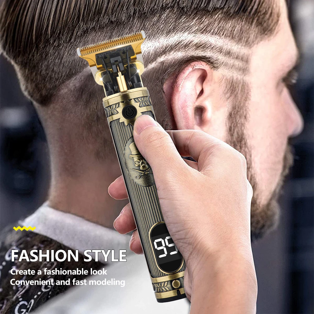 Cabeça de corte de aço inoxidável com display digital, profissional t9, aparador de cabelo, corpo de metal, barbeador elétrico masculino, máquina de barbeiro