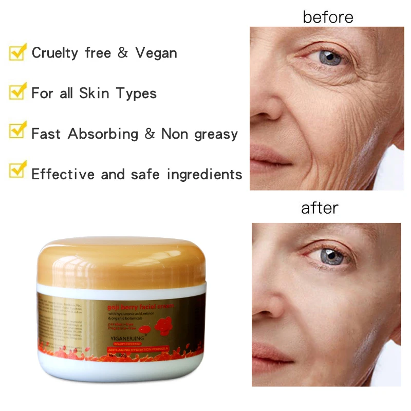 1/2Pc YIGANERJING Goji Moisturizing Face Cream Wolfberry Essence Nourishing Moisturizing Whitening Women Facial Care Cream 100G view 5