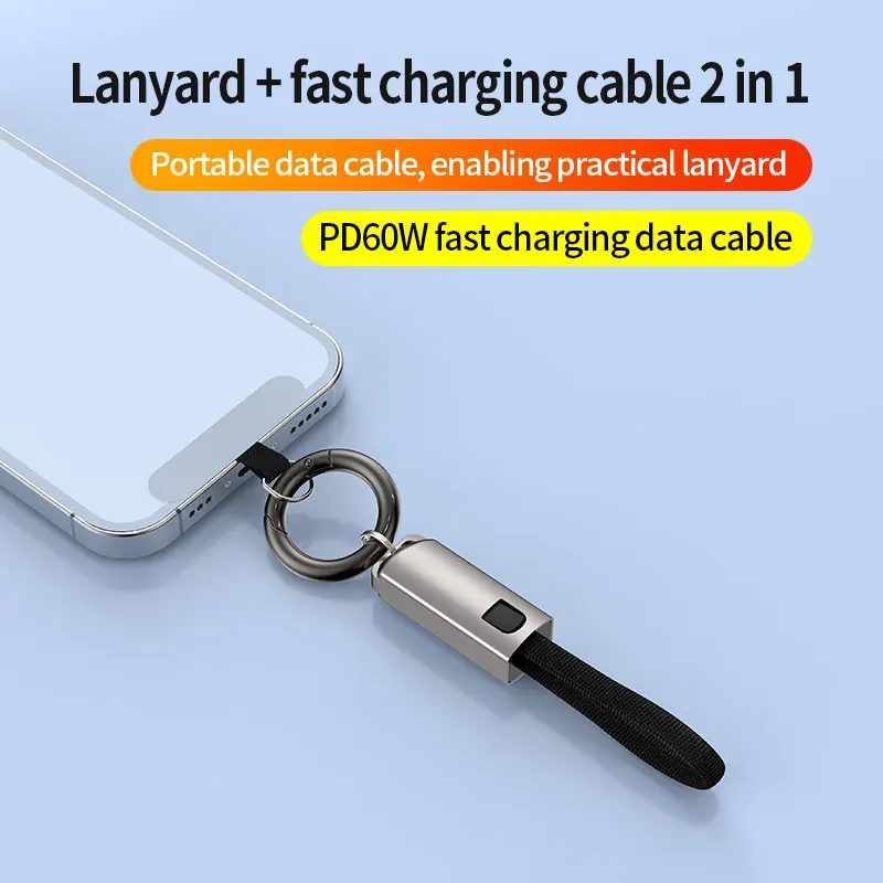 Zinc Alloy Portable Key Chain Data Cable PD60W USB-C To Type-C Charge Connection Cord Line For Xiaomi Huawei Samsung TXTB1 image 3