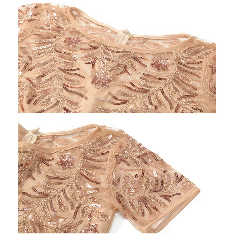 Sequin zomerjurk vrouwen bruidsmeisje avondjurken mesh bodycon bruiloft jurk vestidos prachtige ronde hals korte mouwen