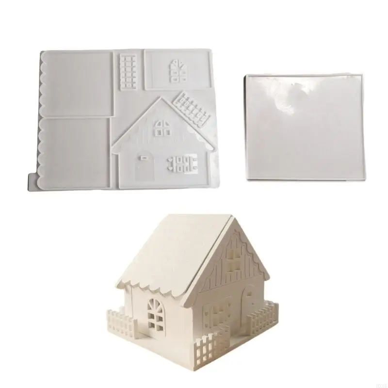 HX6F 2Pcs Winter Themed House Decors Mould Sturdy Silicone House Ornament Moulds For Crafting Snow Houses And Fences