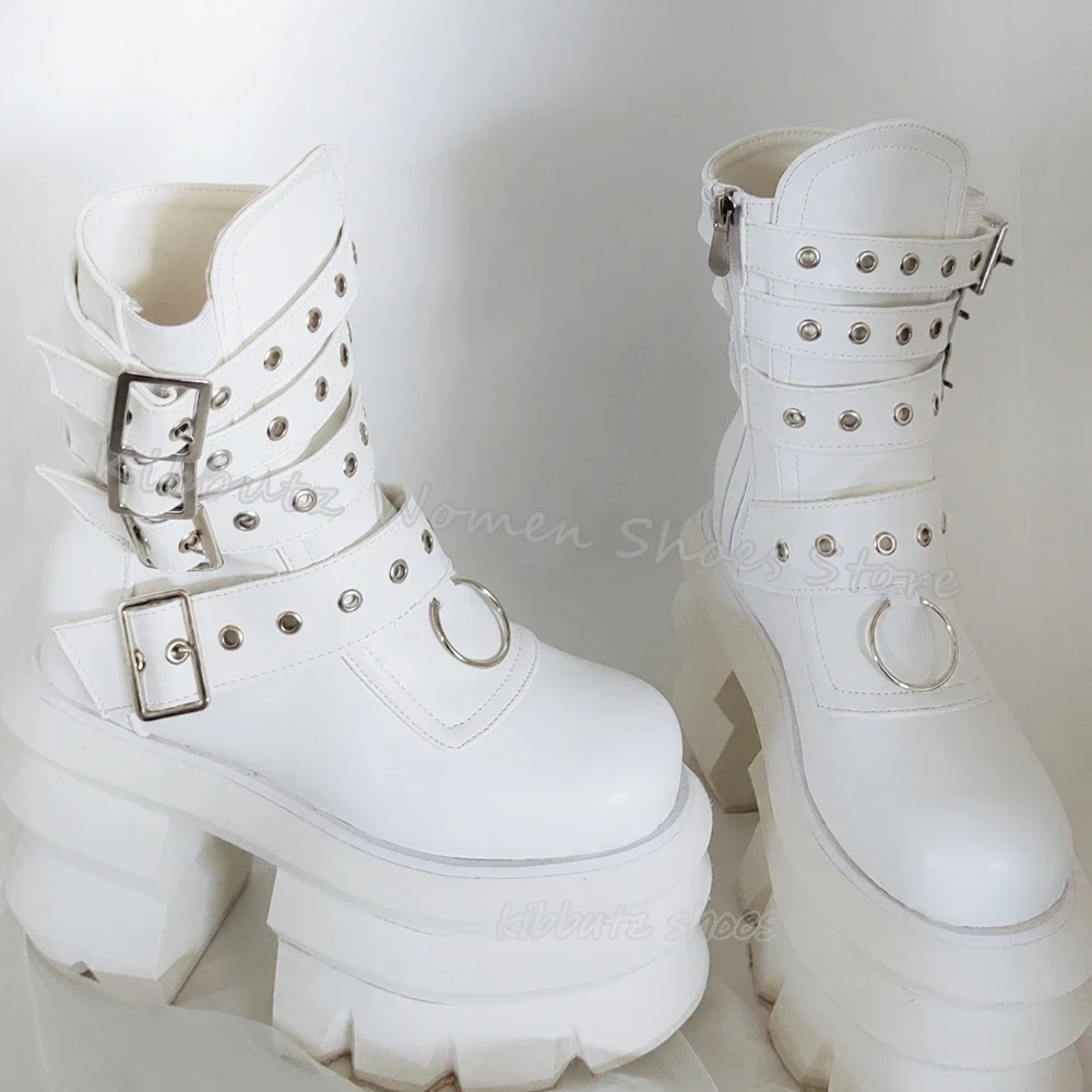 

Belt Buckles Ankle Boots Platform Fashion Luxury Elegant Concise Sexy Genuine Leather Solid Color Women Shoes Newest Square Toe