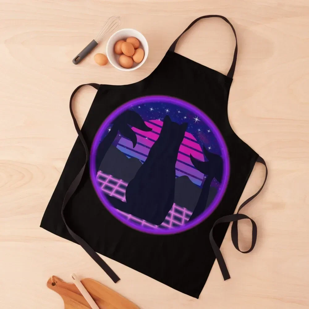 

Cat vaporwave sunset Apron Kitchen accessories Home And Kitchen For Woman Kitchen Handle For Women Apron