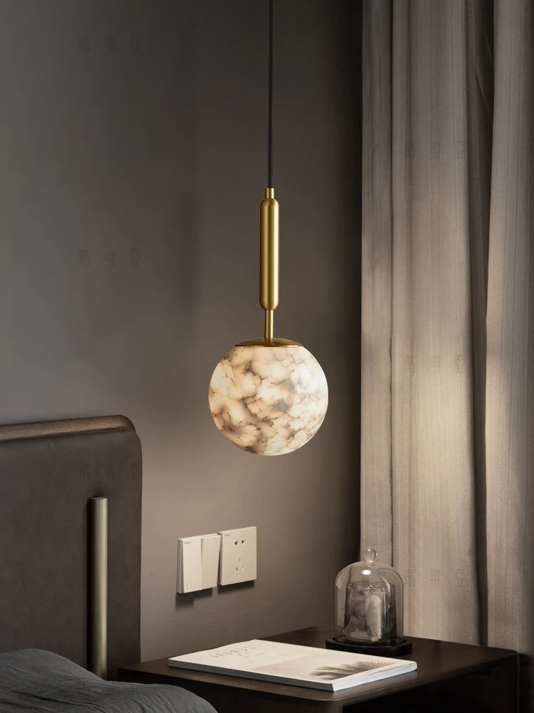 Home-appliance Bedside Small Hanging Lamps Dining Room Kitchen Island Lustres Rich Texture Marble Ball Pendant Lights Led