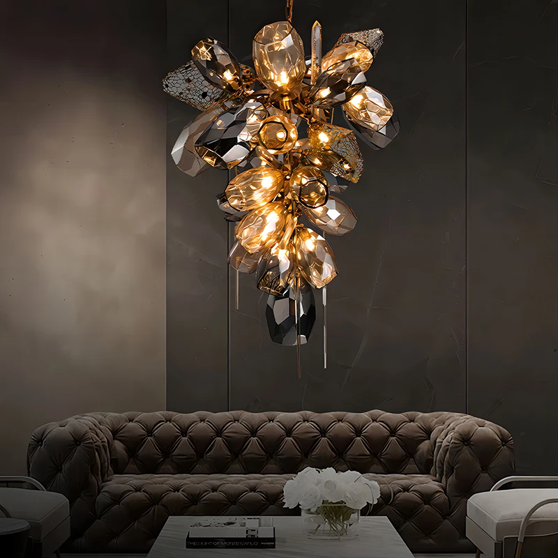 

Luxury Chandelier Villa Glass Shades Led G9 Pendant Lamp Living Room Stairs Art Metal Lighting Chain Hanging Lamp Lustre Fixture