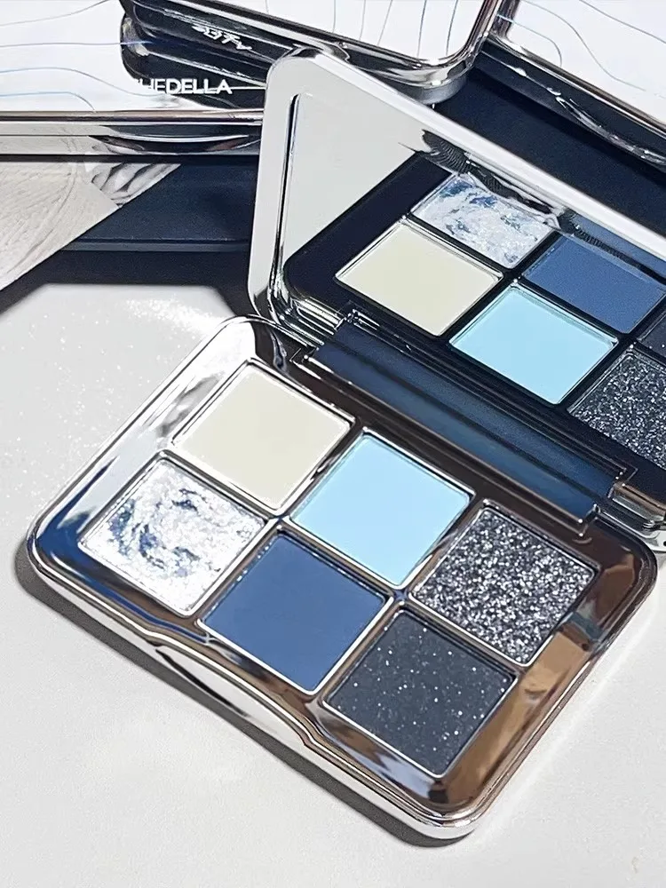 Shedella 6-Farben-Lidschatten Platte Shimmer Matte Perlglanz Blau Grün Lila Farbe Cool Snow Iceberg 2023 Neu