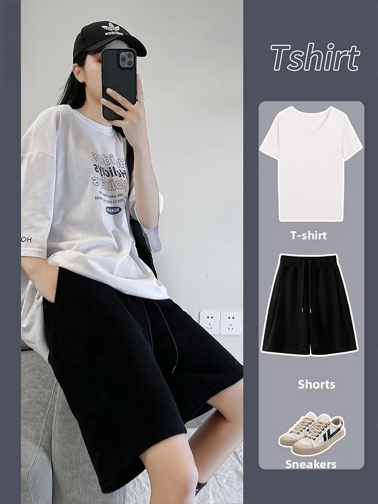 High Waist Sport Shorts Women Summer Loose Wide Leg Casual Student Mid-Calf Pants Trendy Ins Four-Five Seventh-Foot Pants