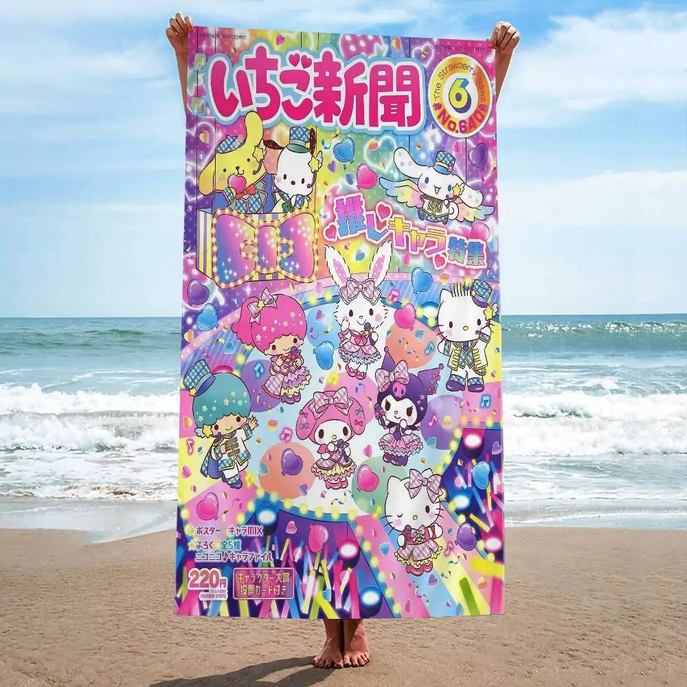 

Периферийное одеяло из микрофибры в стиле аниме S-sanrio, быстросохнущие пляжные полотенца, супервпитывающее одеяло для бассейна с большим принтом