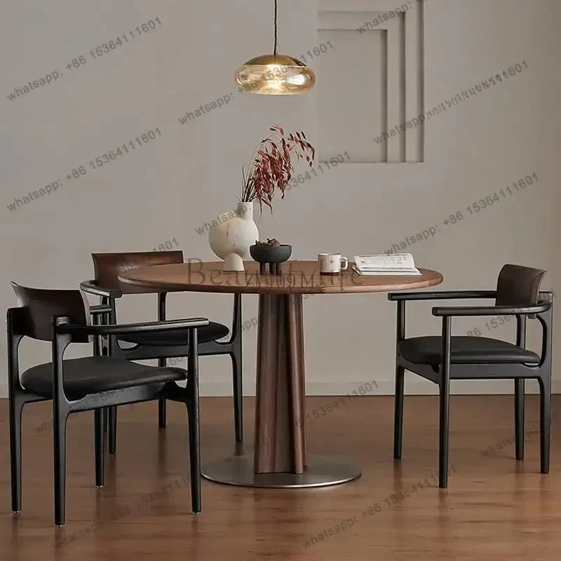 Круглый обеденный стол из цельного дерева в стиле ретро, итальянский паркет из черного ореха, домашний обеденный стол, французский круглый стол Decoración Hogar