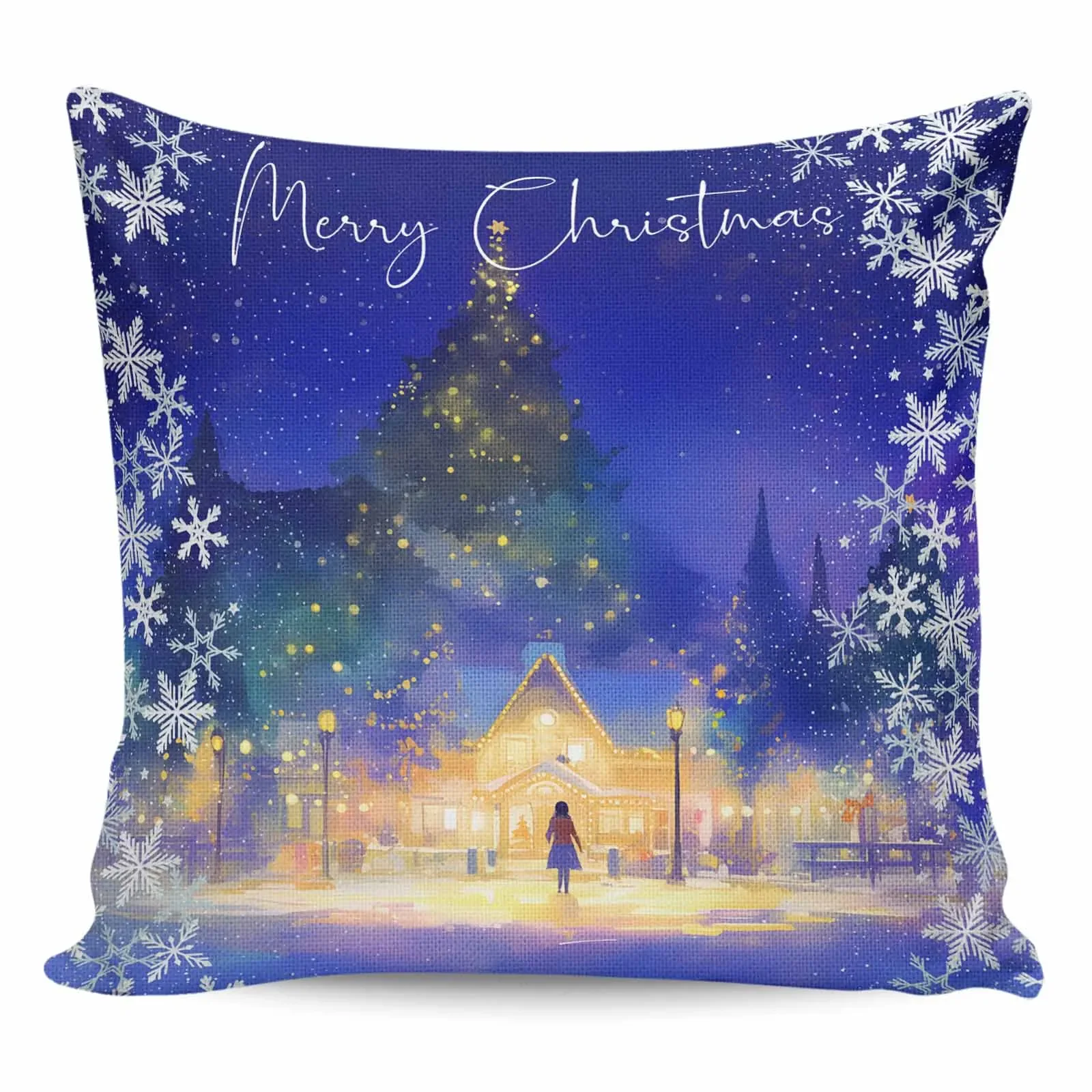 

Christmas Tree Street View Night Scene Pillow Cases Home Decor Items Pillows for Sofa Pillowcase Pilow Covers Pillowcases Cover