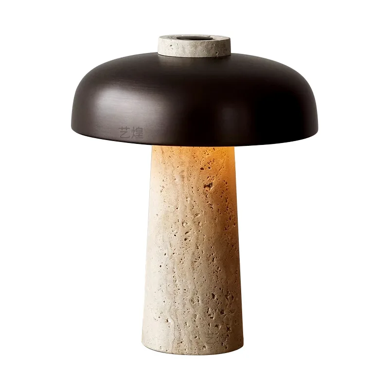

Retro yellow travertine mushroom desk lamp, creative bedside lamp