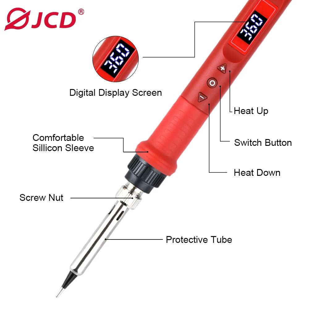 JCD 80W 908U Digital Electric Soldering Iron Kit Set Temperature Adjustable Ceramic Heater Soldering Tips Rework Welding Tools