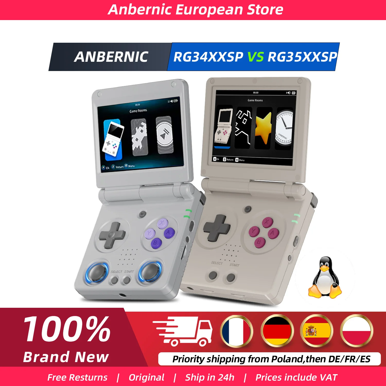 Console de jeu portable Anbernic RG34XXSP RG35XXSP Flip avec écran IPS, Linux 64 bits, lecteur de jeux vidéo rétro, plus de 5000 jeux, prise en charge de la sortie TV HD