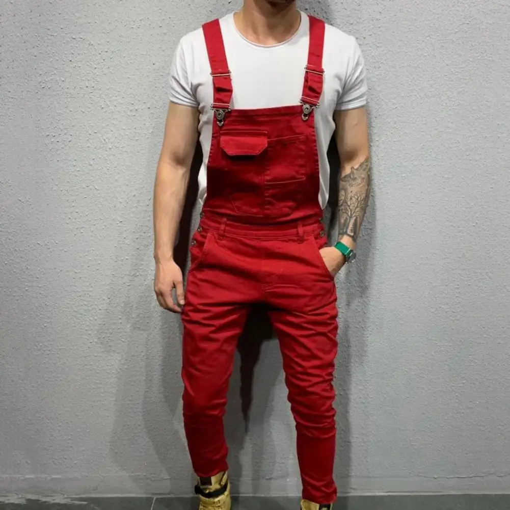 Stylish Men Jumpsuit Men Slim Overalls Solid Color Multi Pockets Jumpsuit  Jumpsuit Breathable