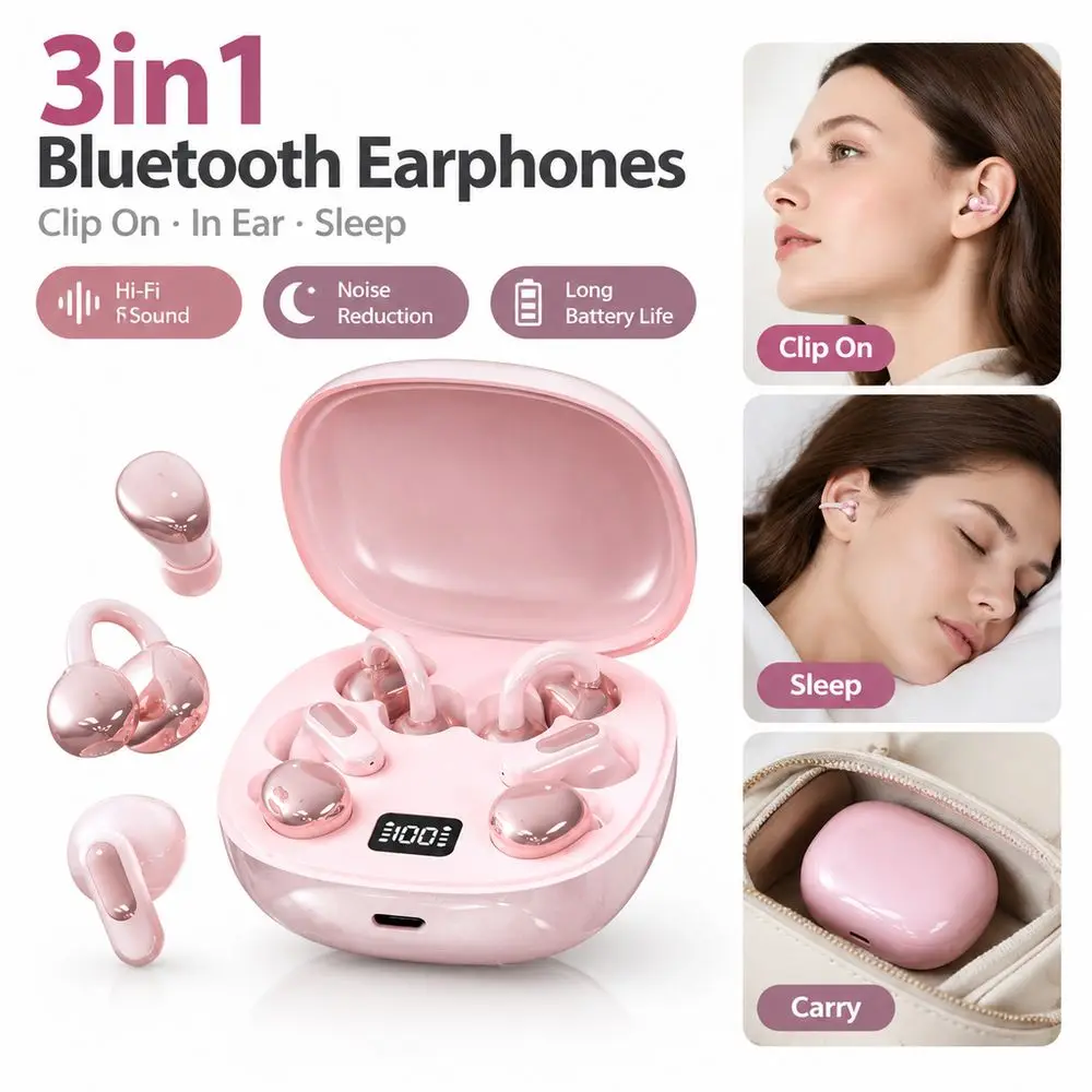 In-ear Semi-in-ear Hidden Design Earbuds Bluetooth 6.0 Earbuds Noise Cancelling Clip On Earbuds HD Sound With Charging Case