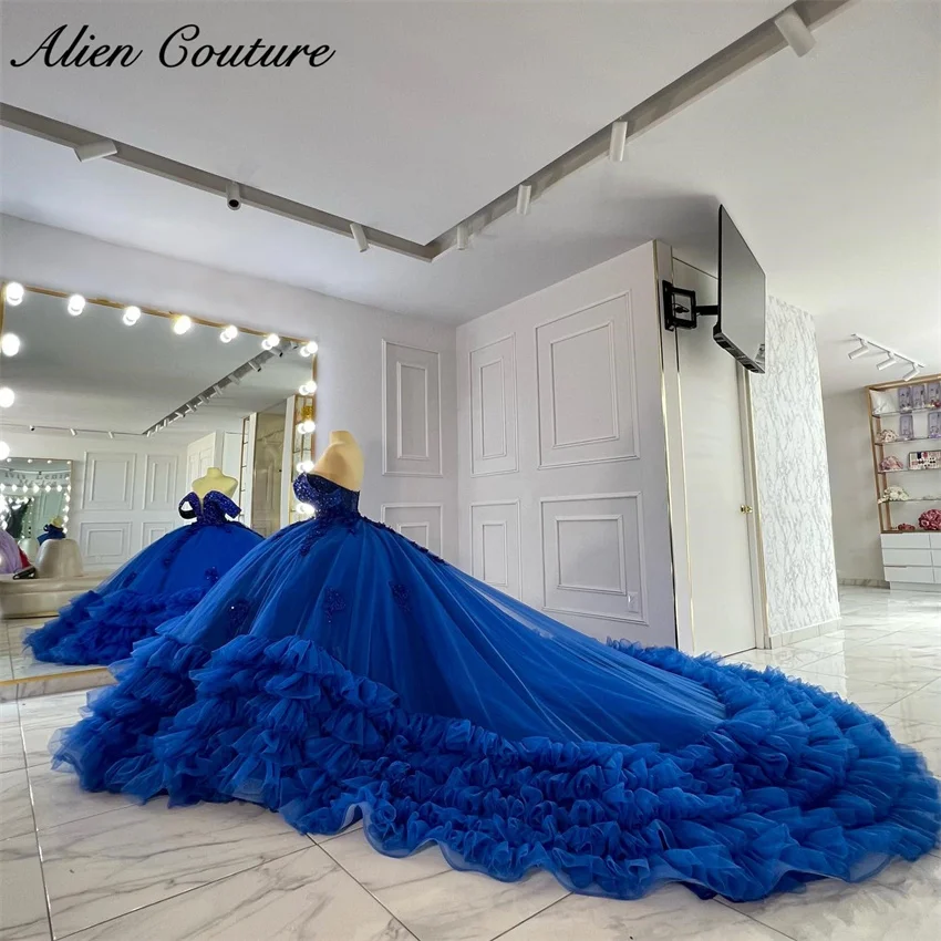 

Gorgeous Blue Quinceanera Dresses Tiered Sweet Appliques Bead Pearls 2024 Birthday Party Gowns Vestidos De 15 Customized