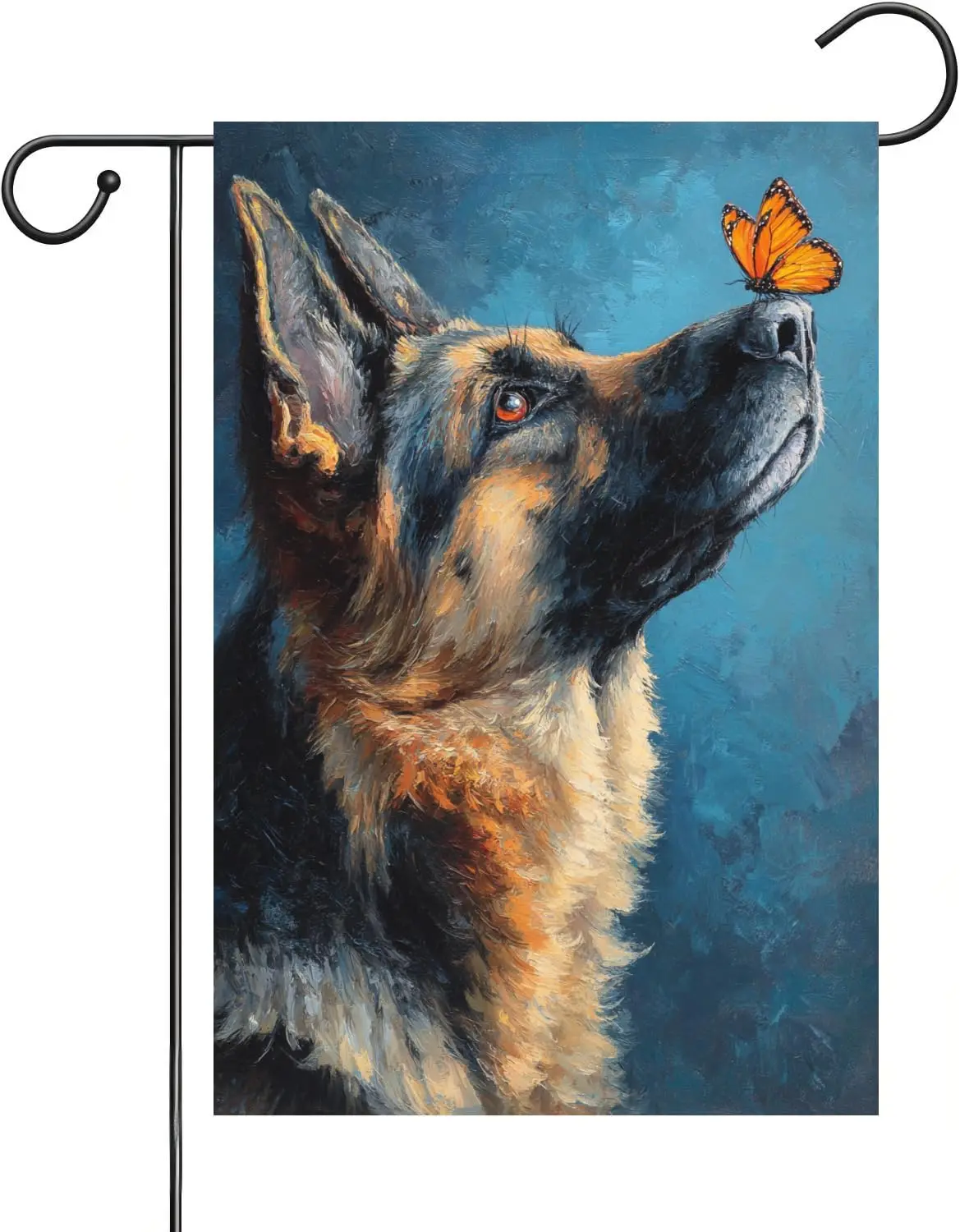 Welcome Spring Summer German Shepherd Butterfly Garden Flag 12x18 Double Sided Vertical Burlap, for Seasonal Holiday Farmhou AAS