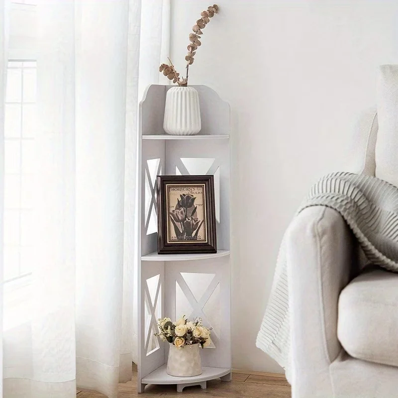 Multi layer hollow corner storage rack, used for organizing items in the bathroom, living room, and kitchen, standing shelves