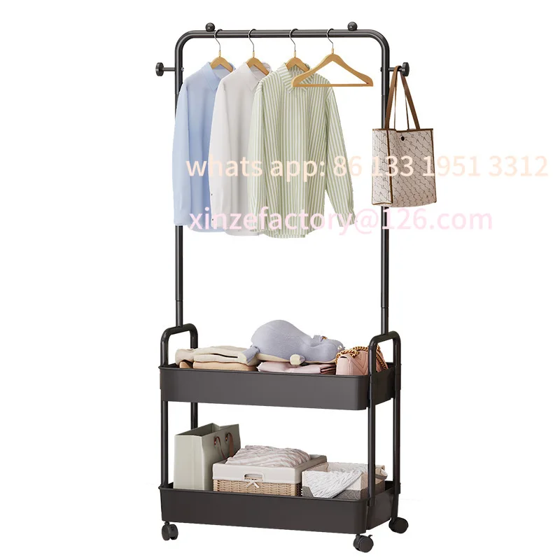 

Customizable Simple Clothes Rack Clothesline Ground Mounted Wheeled Mobile Hanger Multi Functional Living Room Bedroom Storage R