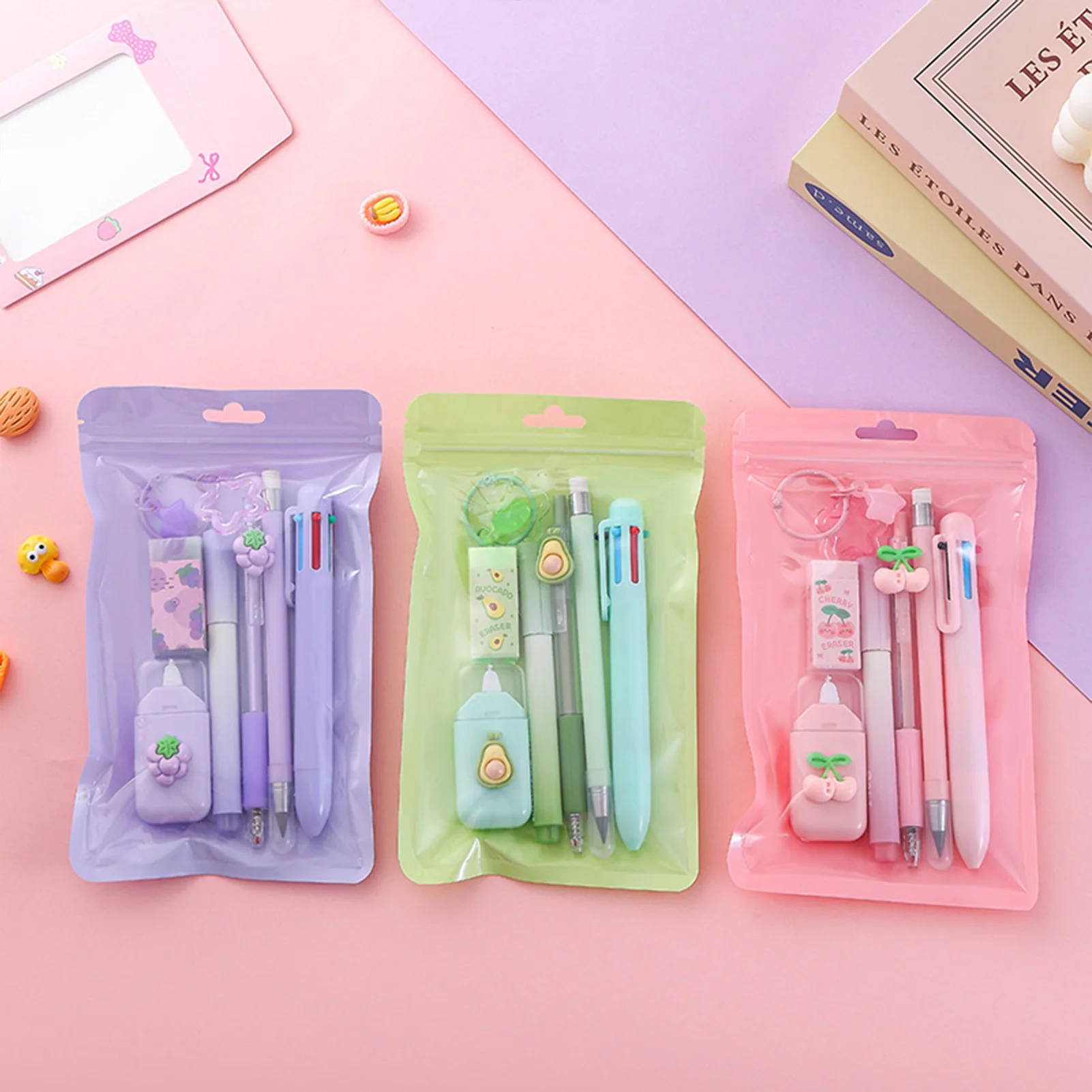 7pcs Stationery Set Cute Fruit Style School Supplies Kit for Kids Girls Boys Students Gift Set Colorful School Stationary Kits