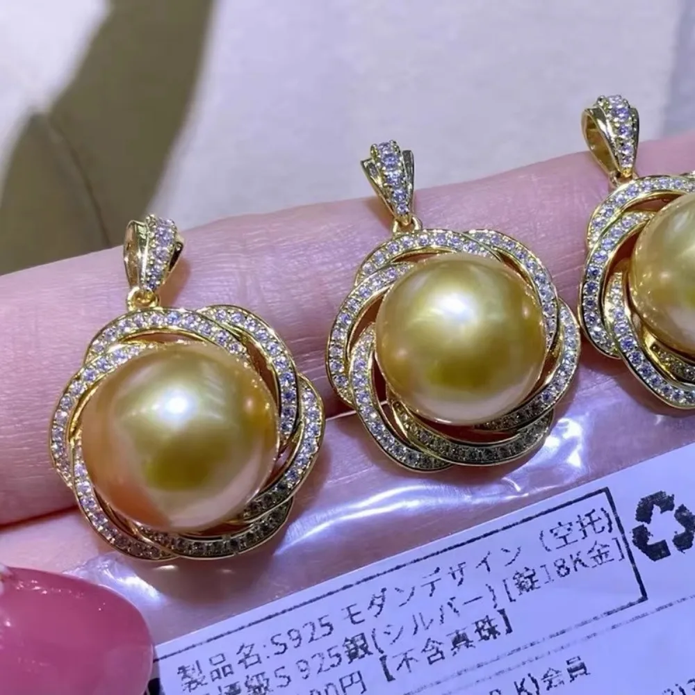 

2 шт. DIY жемчужные аксессуары 925 серебряный кулон пустой держатель, модное золотое серебряное ожерелье кулон с круглой плоской поверхностью 10-12 мм