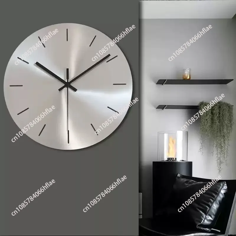 Modern Art Minimalist Round Silver Decorative Clock Stainless Steel Material Wire Drawing Process Living Room Wall-Mounted Clock 3