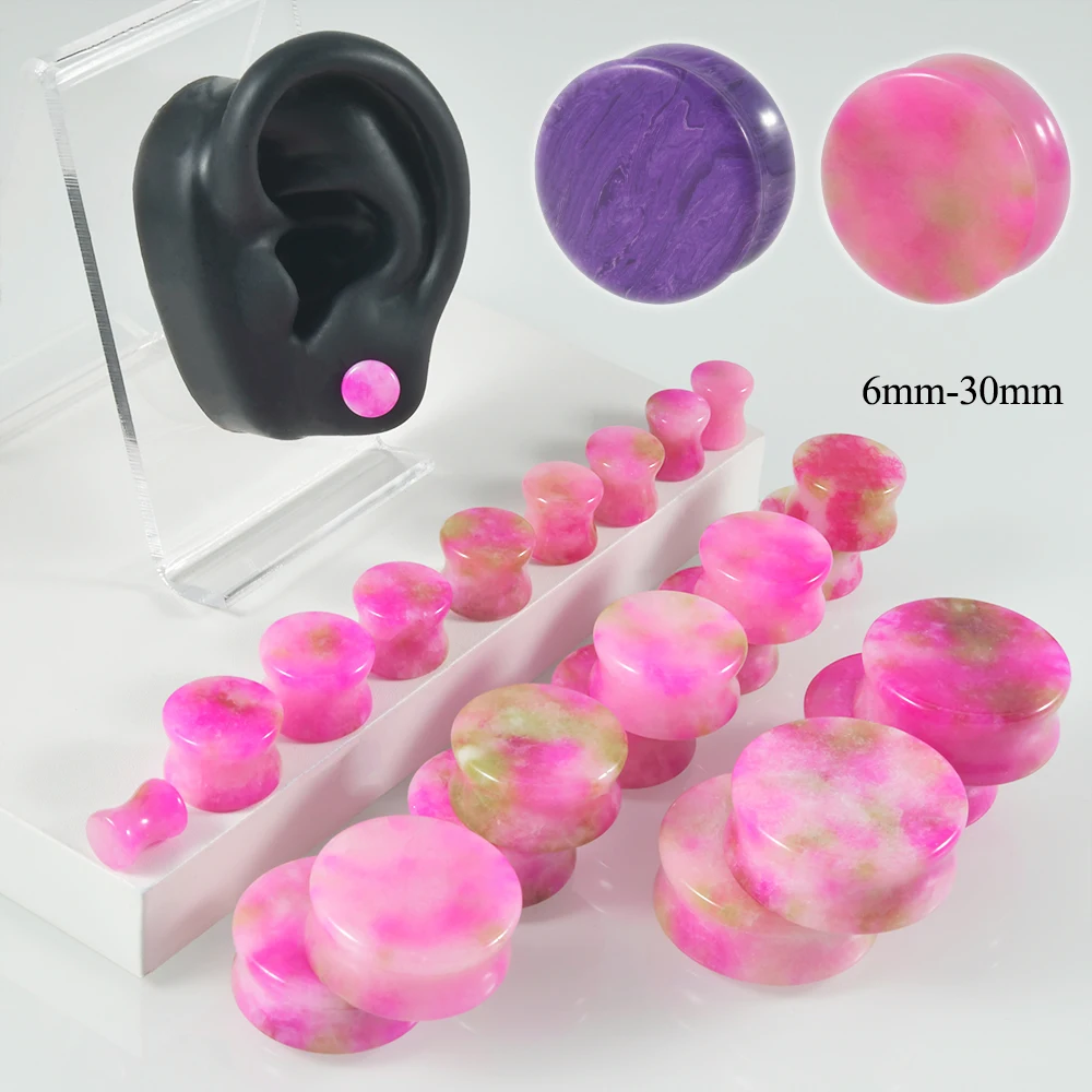 1Pair Safflower Stone Double Flared Polished Plane Charoite Stone Solid Ear Plug Expander Gauge Body Piercing Jewelry 2G-1.18\