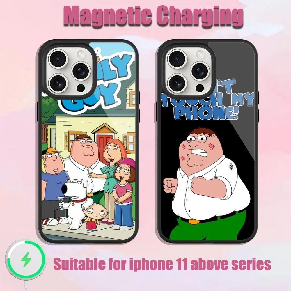 

F-Family G-Guy Funny Phone Case For iPhone 13 15 11 12 14 Plus Pro Max Glass Charging Magsafe Magnetic Cover