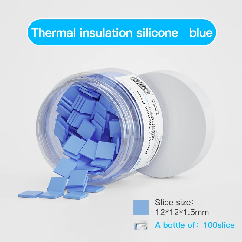 MaAnt-Almofada de Silicone Térmica para Reparação de Telemóveis, Pré Cut Mat, Notebook Motherboard, CPU, Azul e Cinza, 12x12mm, 100pcs