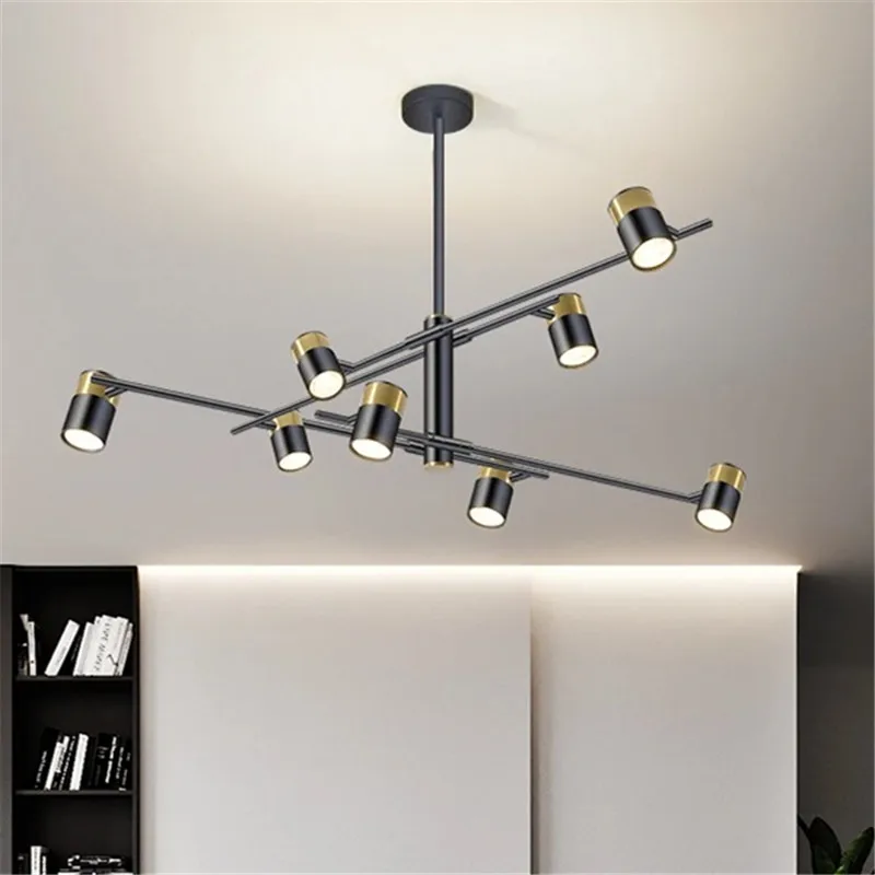 Nordic Rotatable spot chandelier lights indoor black long arm lamp dining table living room kitchen long stripe lamp fixture