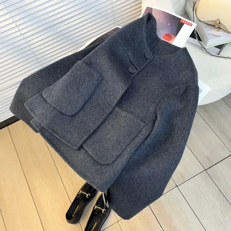 

New Korean Style Gray Tweed Coat for Women Autumn Winter
