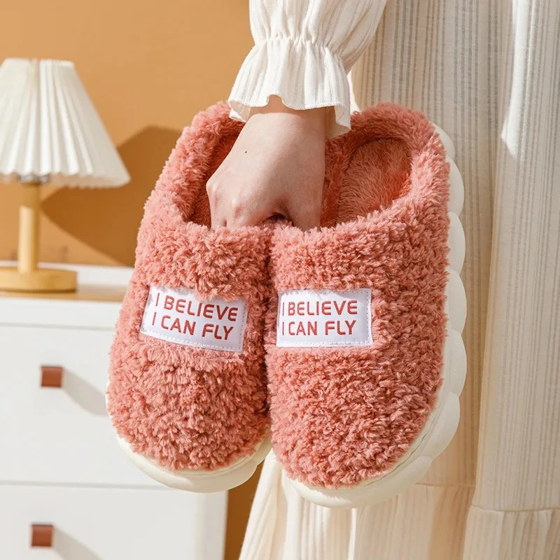 Ladies Plush Cotton Shoes Thick Sole Home Indoor Outside Women Winter Household Warm Fluffy Slippers