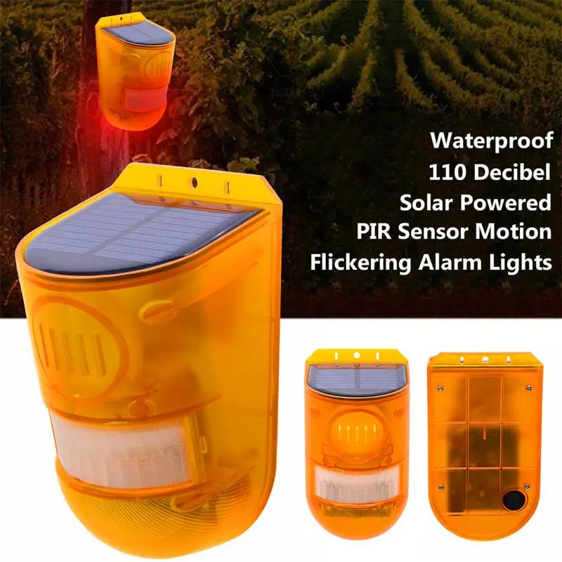 Solar Alarm Motion Activated Strobe Lights Waterproof Solar Alarm Light 2 Work Modes 110db Sound Security Siren Light For Home