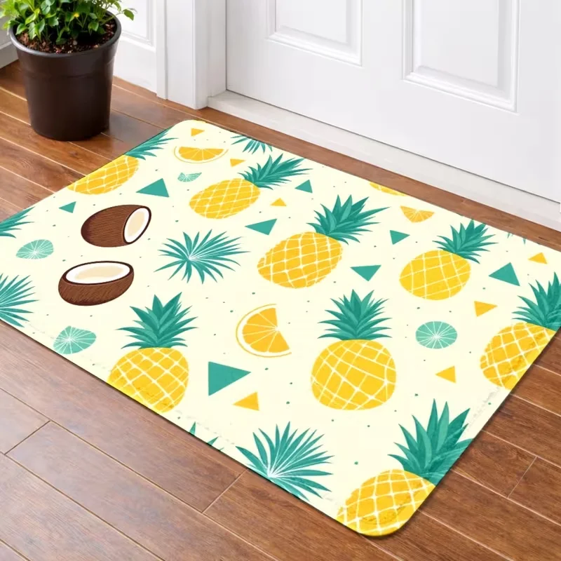 Checkerboard Border Cherry Doormat Anti-slip Absorbent Entry Rug Cute Fruit Pattern Floor Mat Front Entrance Summer Decor