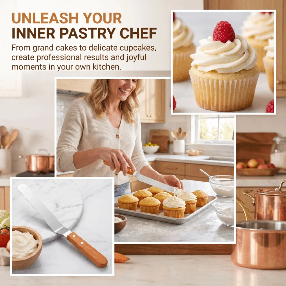 Stainless Steel Blade Cake Spatula Food Grade Rounded Tip Icing Spatula Riveted Handle Smooth Flat Blade Offset Spatula