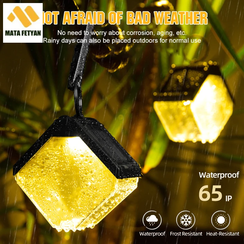 

LED Solar Ice brick chandelier Outdoor Waterproof RGB Chandelier for Walled Courtyard Porch Garden Tree Guardrail Pathway Decor