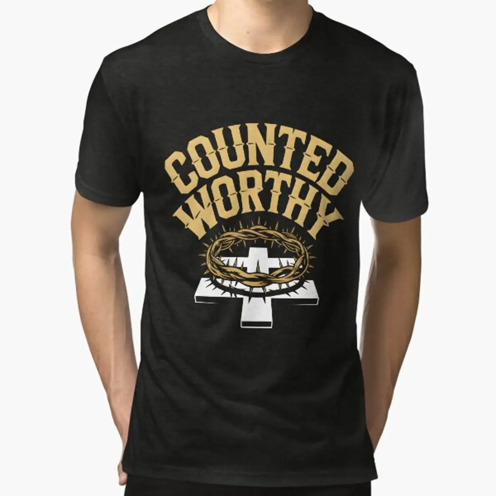 Counted Worthy Christian Identity Faith Based T Shirt Tri blend vintage Washed Breathable fashion Casual Slightly homme