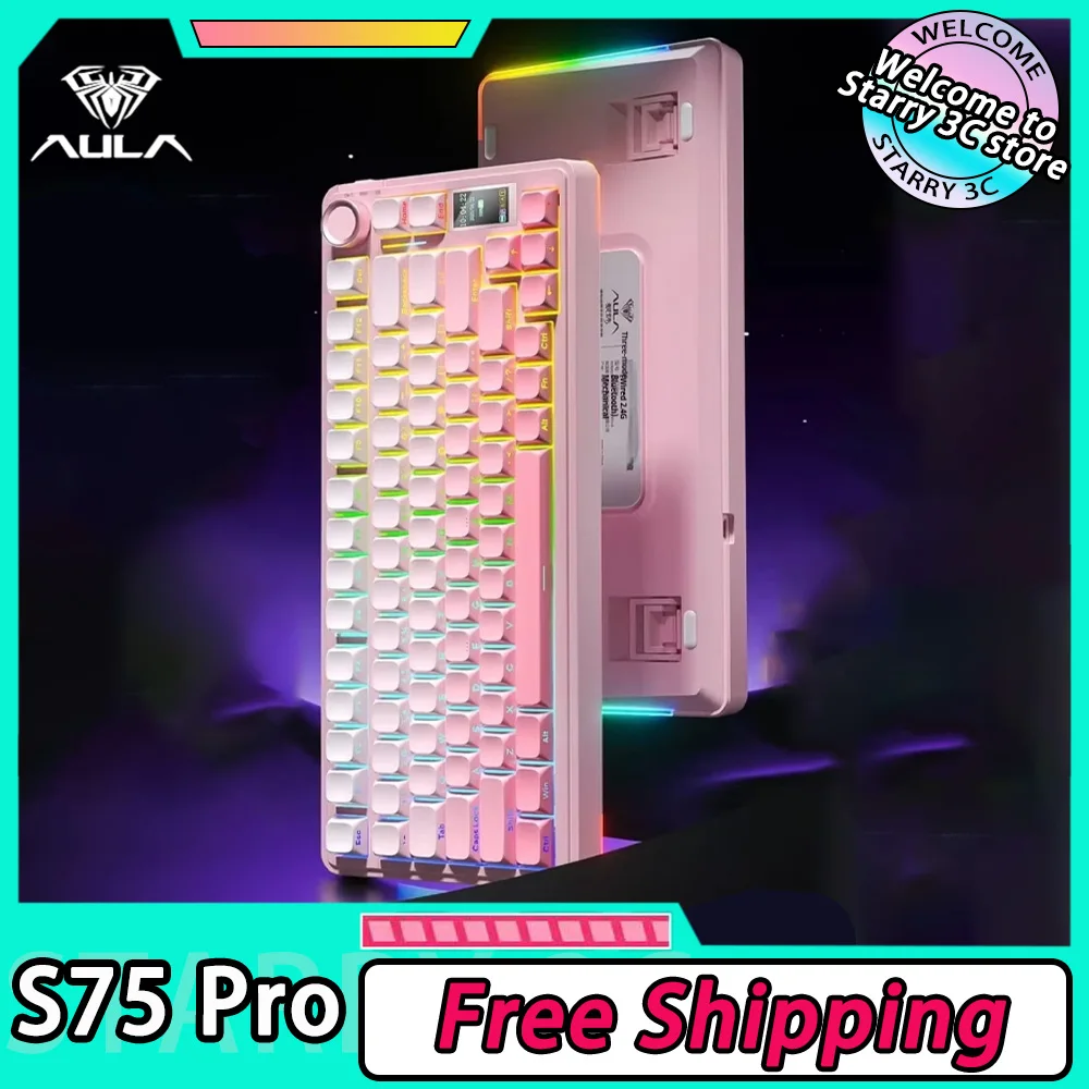 

AULA S75 Pro Mechanical Keyboard Tri Mode Hot Swap RGB 4000mAh Wireless Gaming Keyboards With Screen Knobs Gasket PC Gamer Gifts
