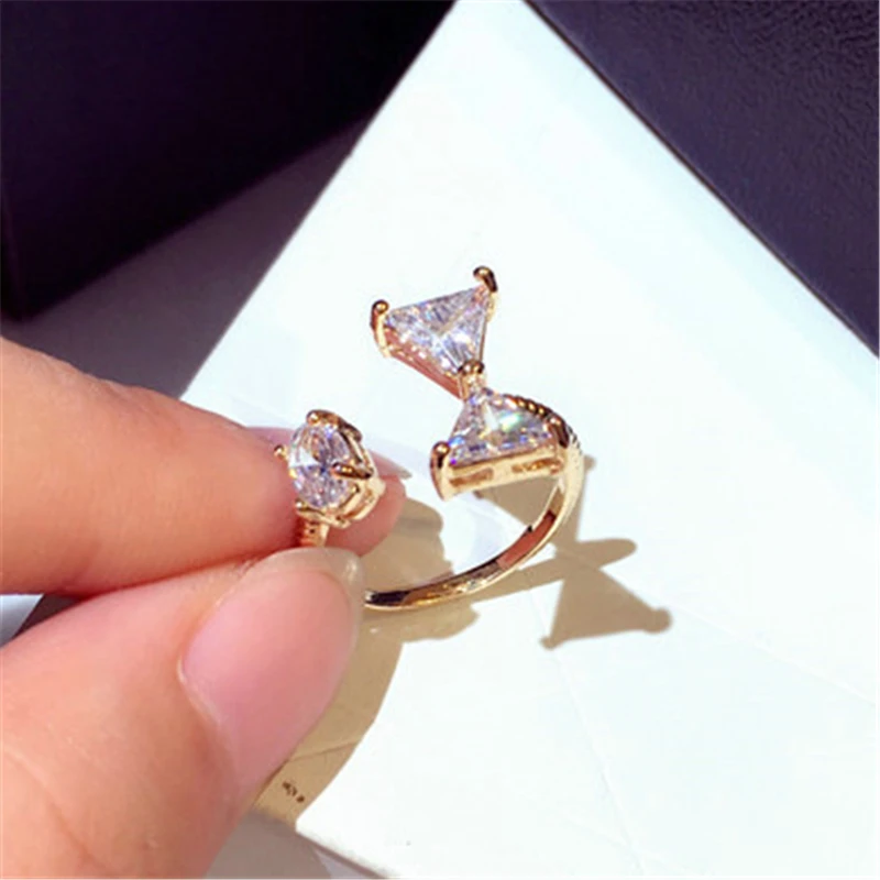 South Korea's new super flash white crystal bow open ring 925 sterling silver does not fade simple and exquisite birthday gift