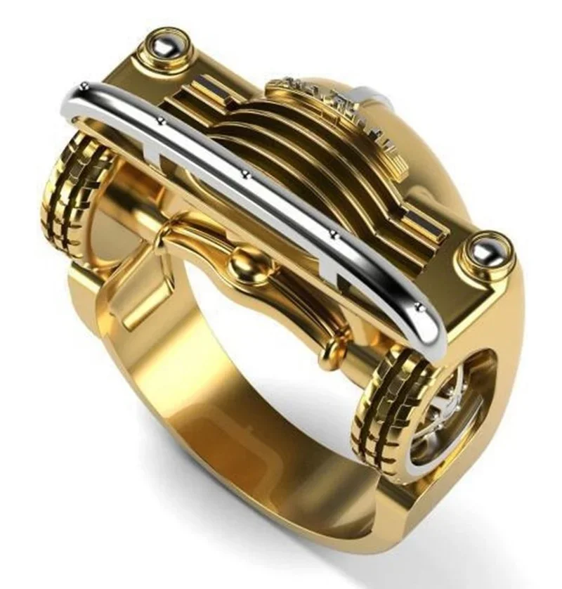 2025 Korean Fashion Gothic Double Color Car Styling Mechanical Ring for Men Gold Jewelry Accessory