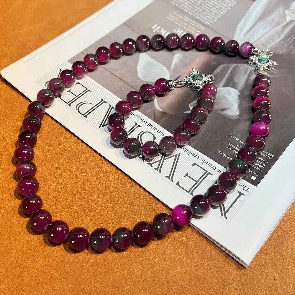 

New Chinese style opal garnet red abalone shell copper plated real gold buckle jewelry retro French expensive fashion necklace